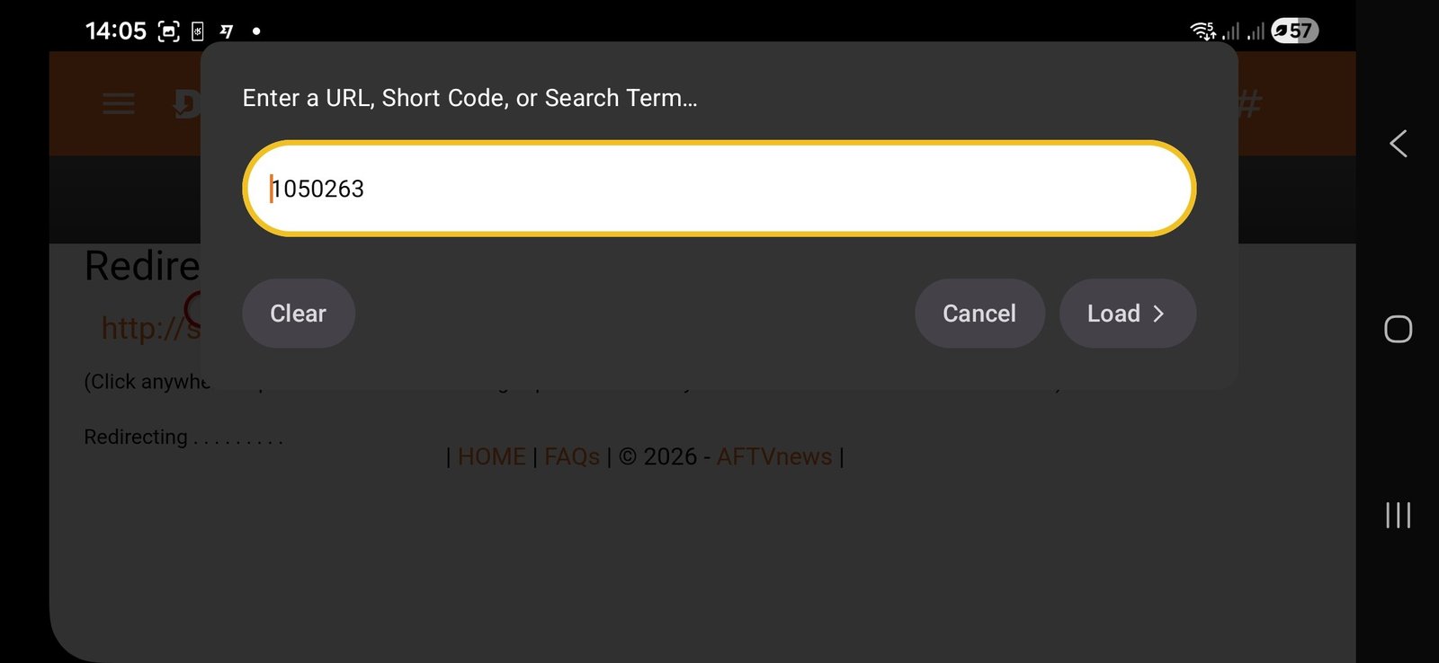 Step 2 enter code 1050263 in Downloader app to install IPTV
